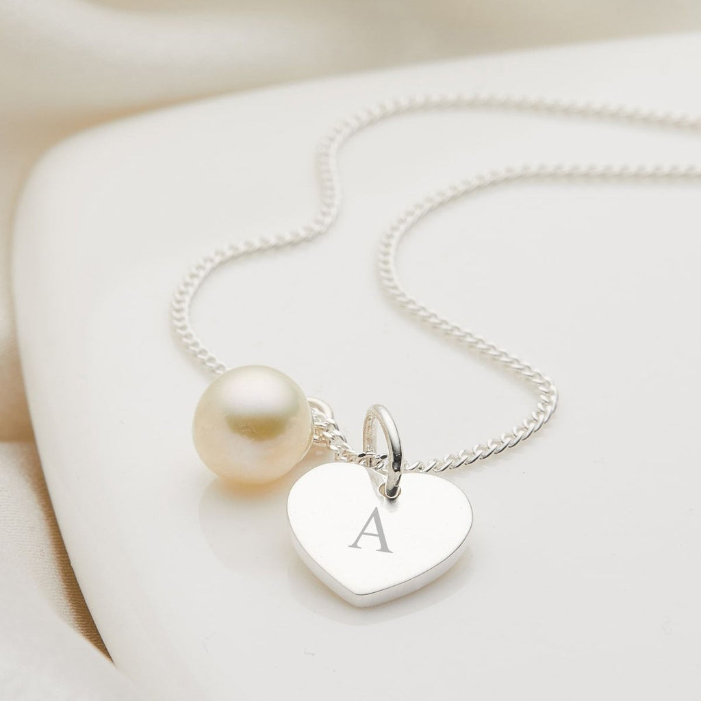Heart and Pearl Childrens Initial Necklace - Glaxias