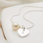 Heart and Pearl Childrens Initial Necklace - Glaxias