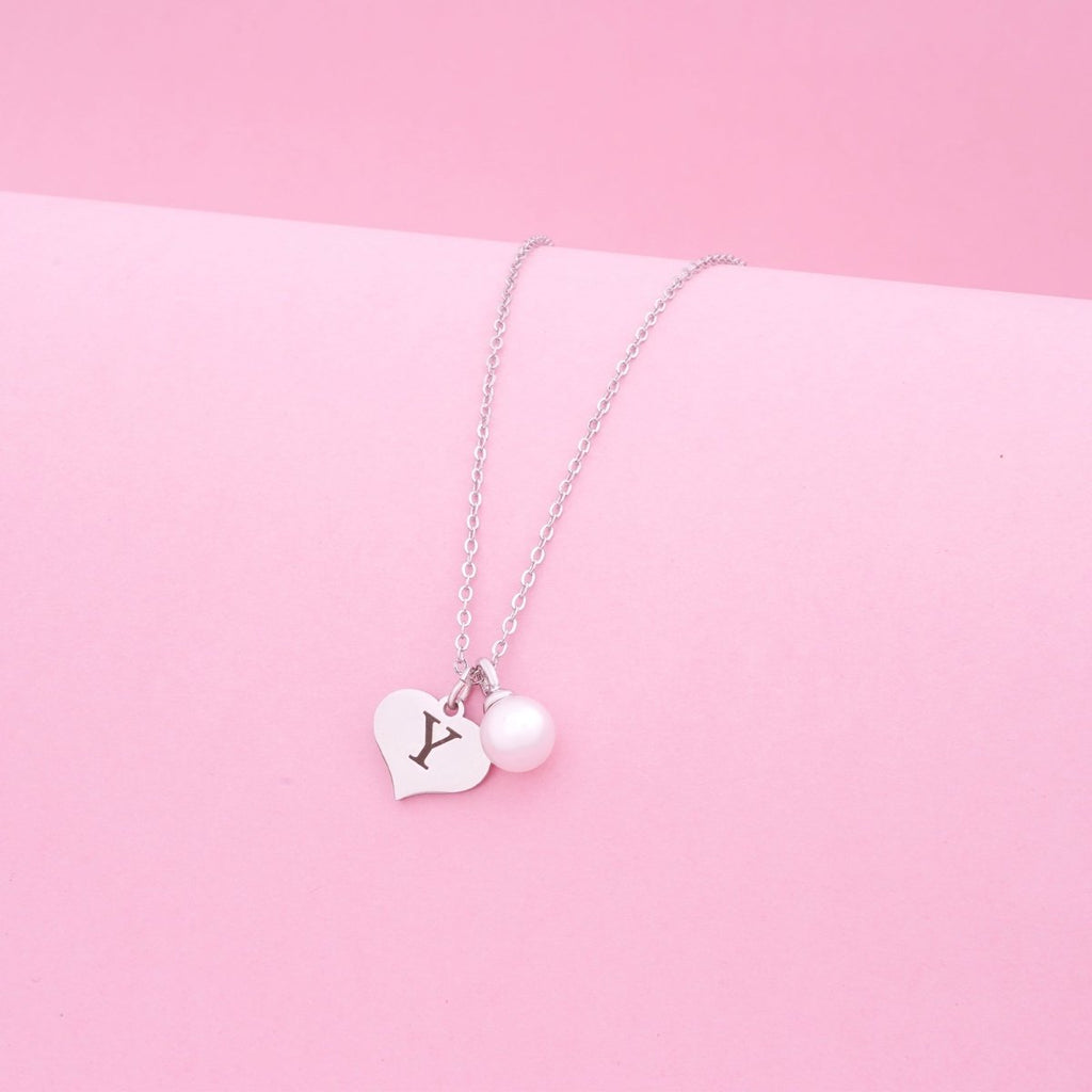 Heart and Pearl Childrens Initial Necklace - Glaxias