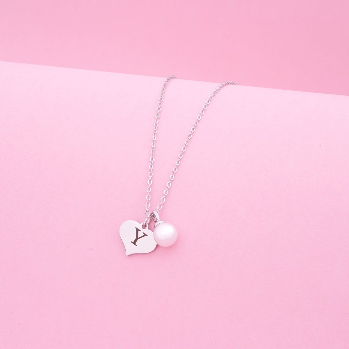 Heart and Pearl Childrens Initial Necklace - Glaxias