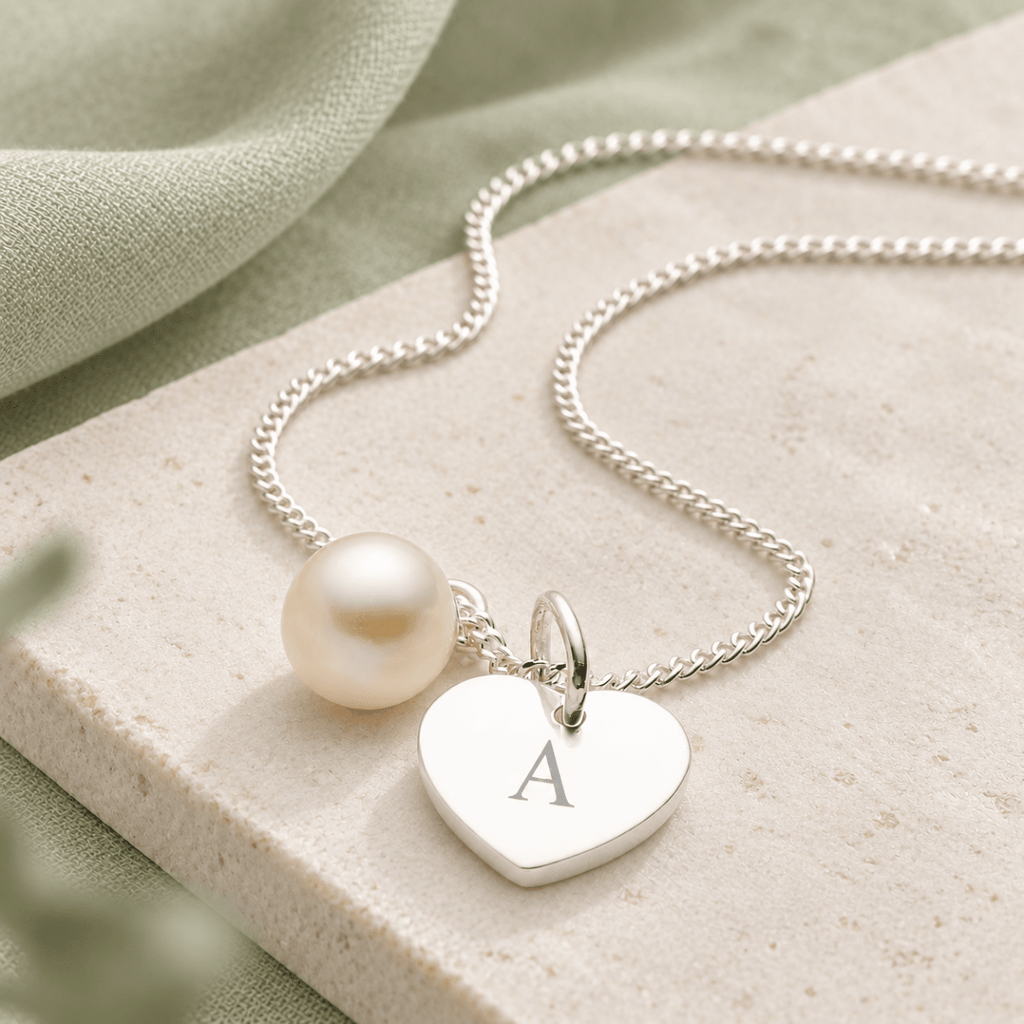 Heart and Pearl Childrens Initial Necklace - Glaxias