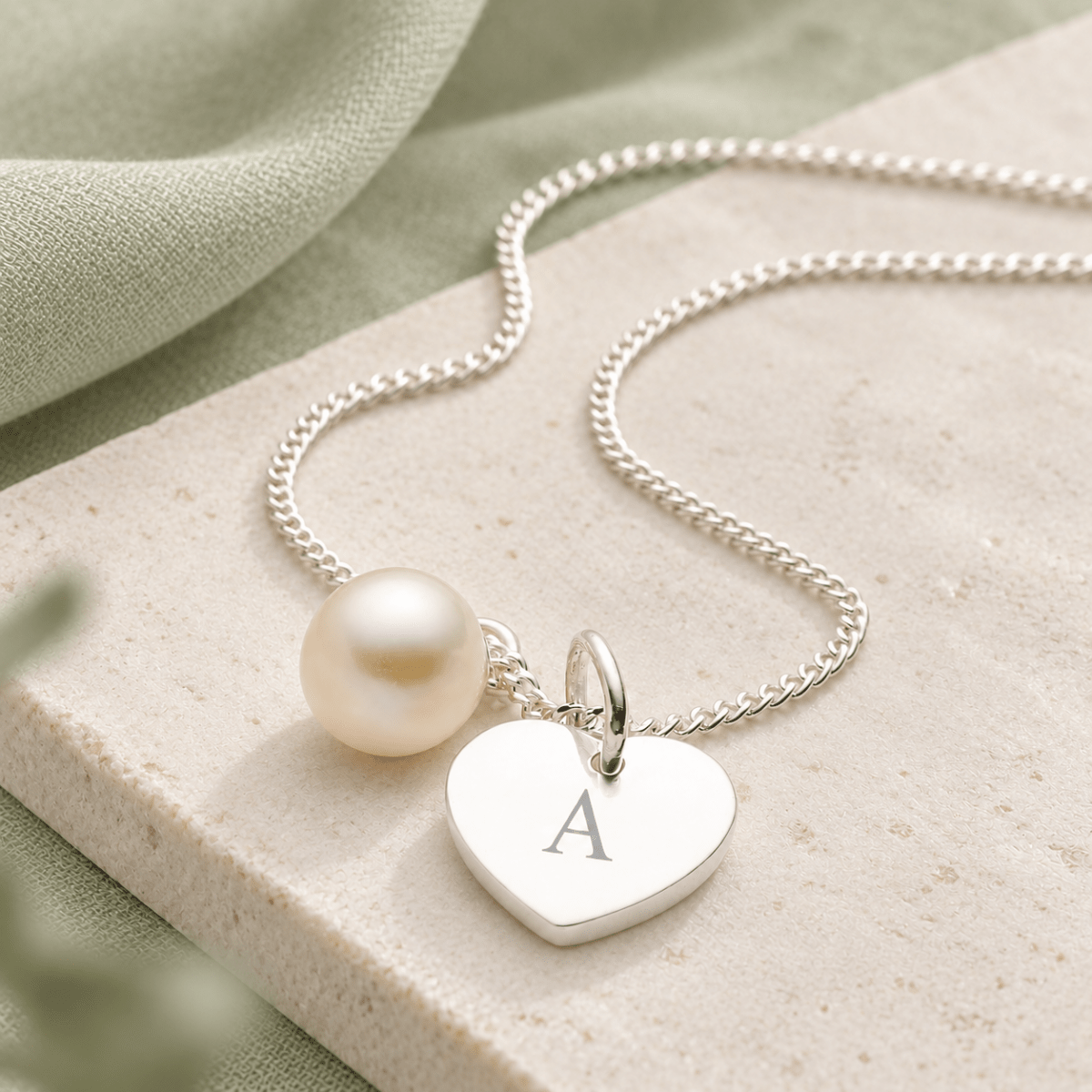 Heart and Pearl Childrens Initial Necklace - Glaxias
