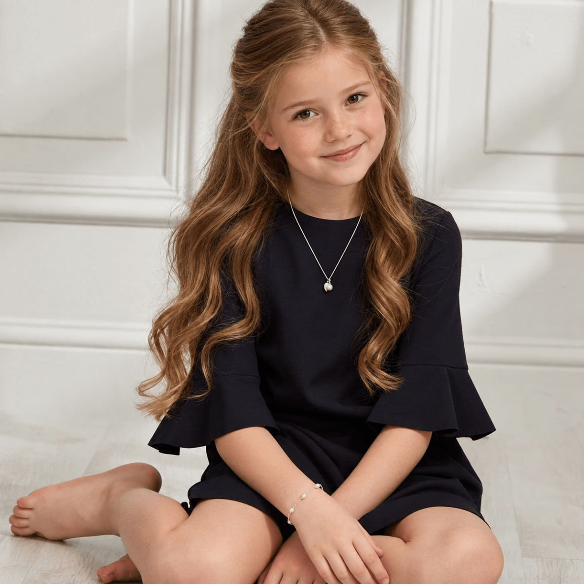 Heart and Pearl Childrens Initial Necklace - Glaxias