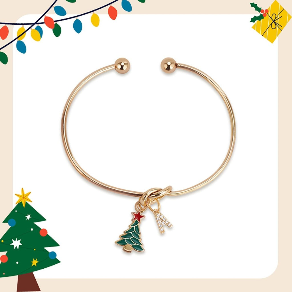 Kids Christmas Tree & Initial Charm Bangle - Glaxias