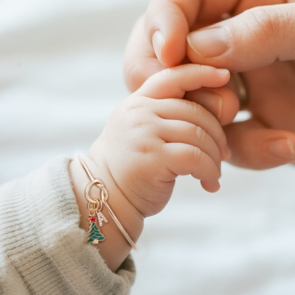 Kids Christmas Tree & Initial Charm Bangle - Glaxias