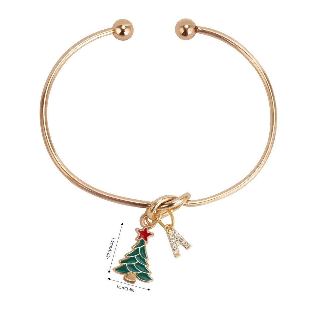 Kids Christmas Tree & Initial Charm Bangle - Glaxias