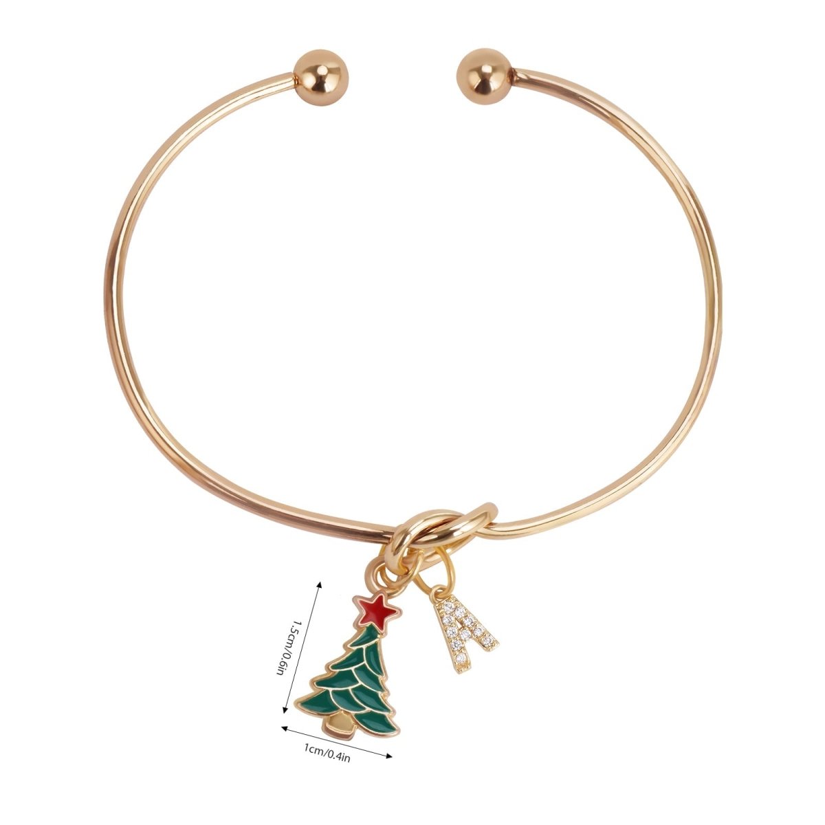 Kids Christmas Tree & Initial Charm Bangle - Glaxias