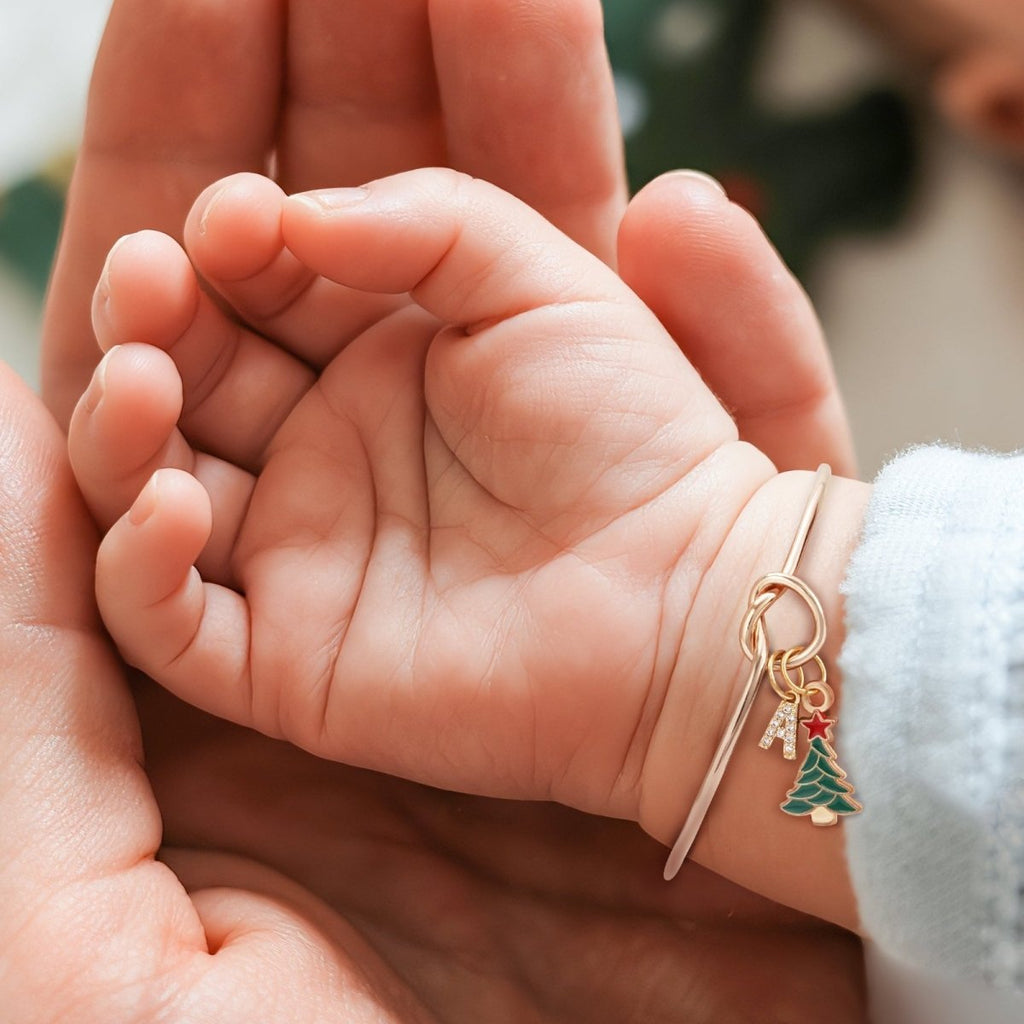 Kids Christmas Tree & Initial Charm Bangle - Glaxias
