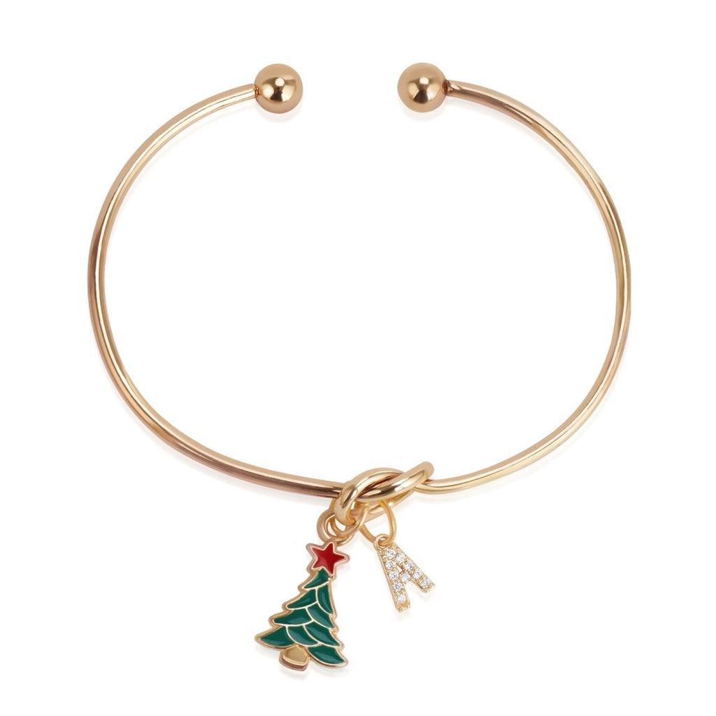 Kids Christmas Tree & Initial Charm Bangle - Glaxias