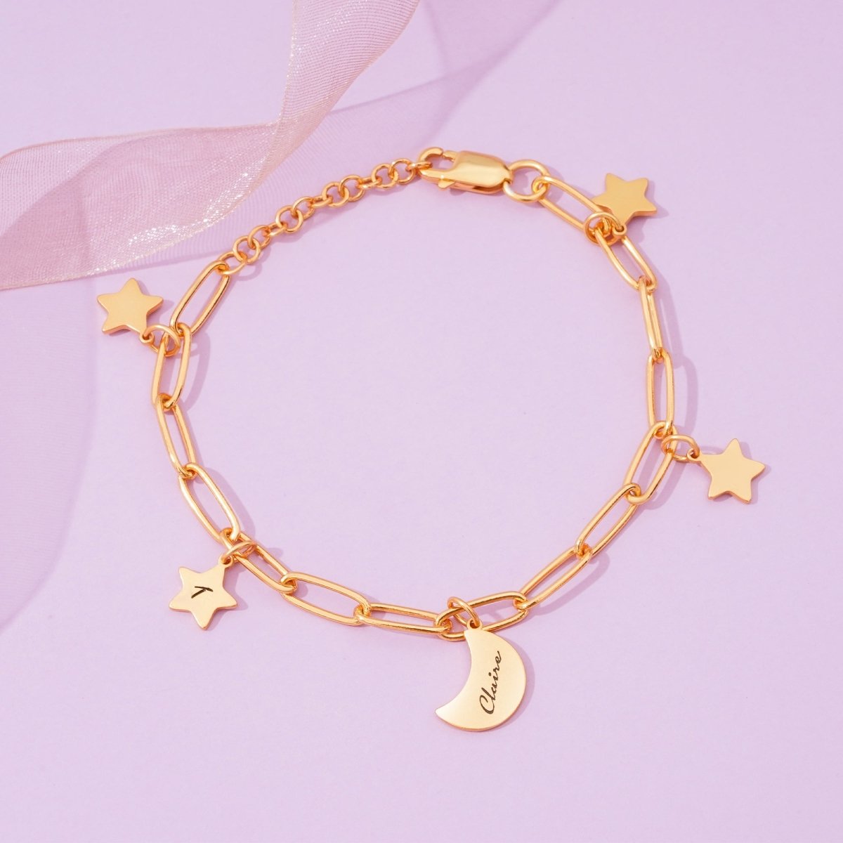 Kids Star and Moon Name Bracelet - Glaxias