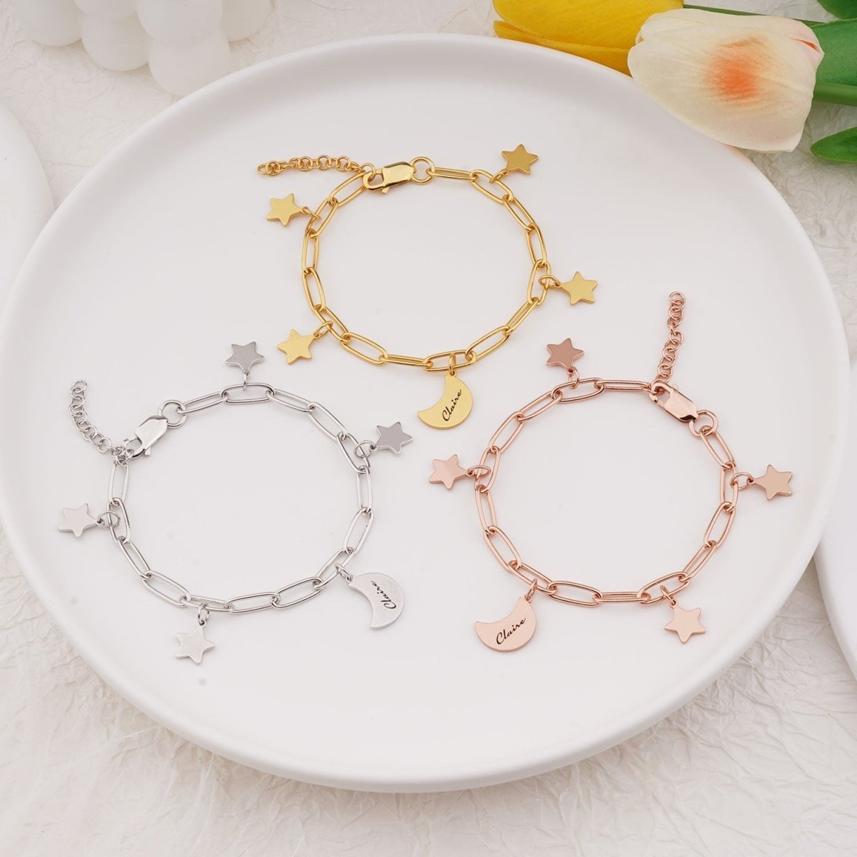 Kids Star and Moon Name Bracelet - Glaxias