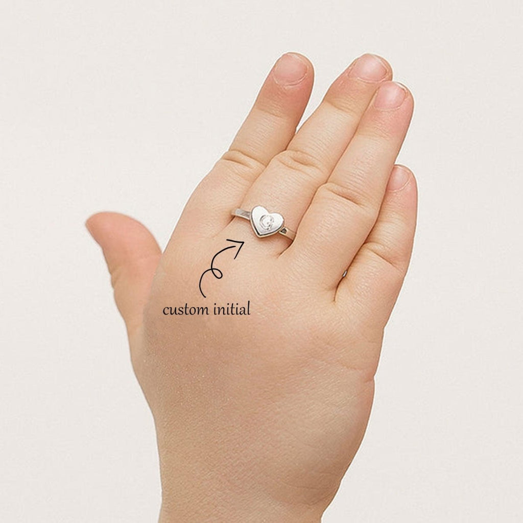 Monogram Heart Personalized Initial Girls Ring - Glaxias