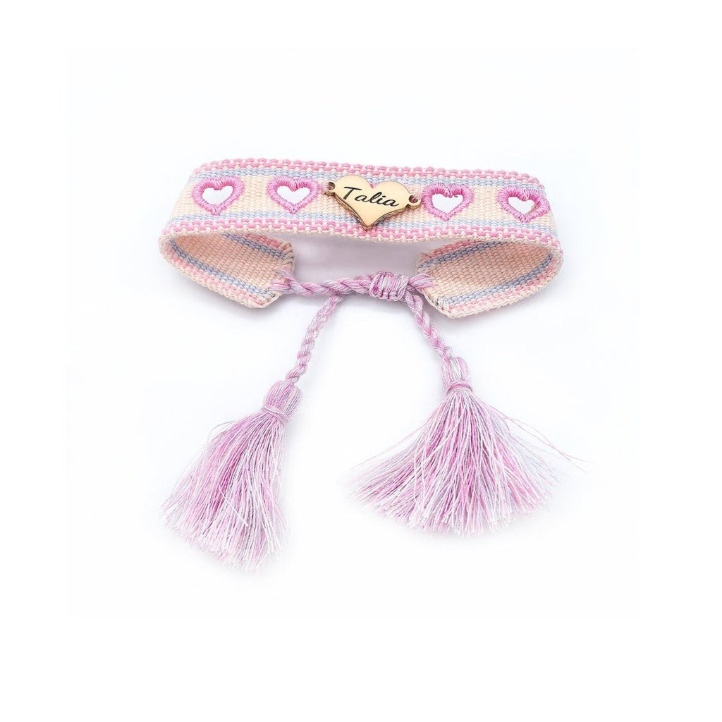Openwork Heart Engravable Colorful Braided Tassel Girl Friendship Bracelet - Glaxias