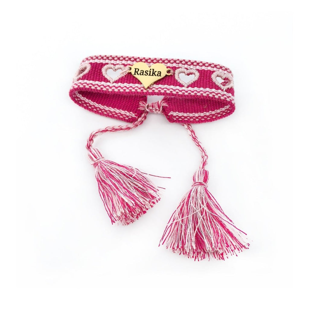 Openwork Heart Engravable Colorful Braided Tassel Girl Friendship Bracelet - Glaxias