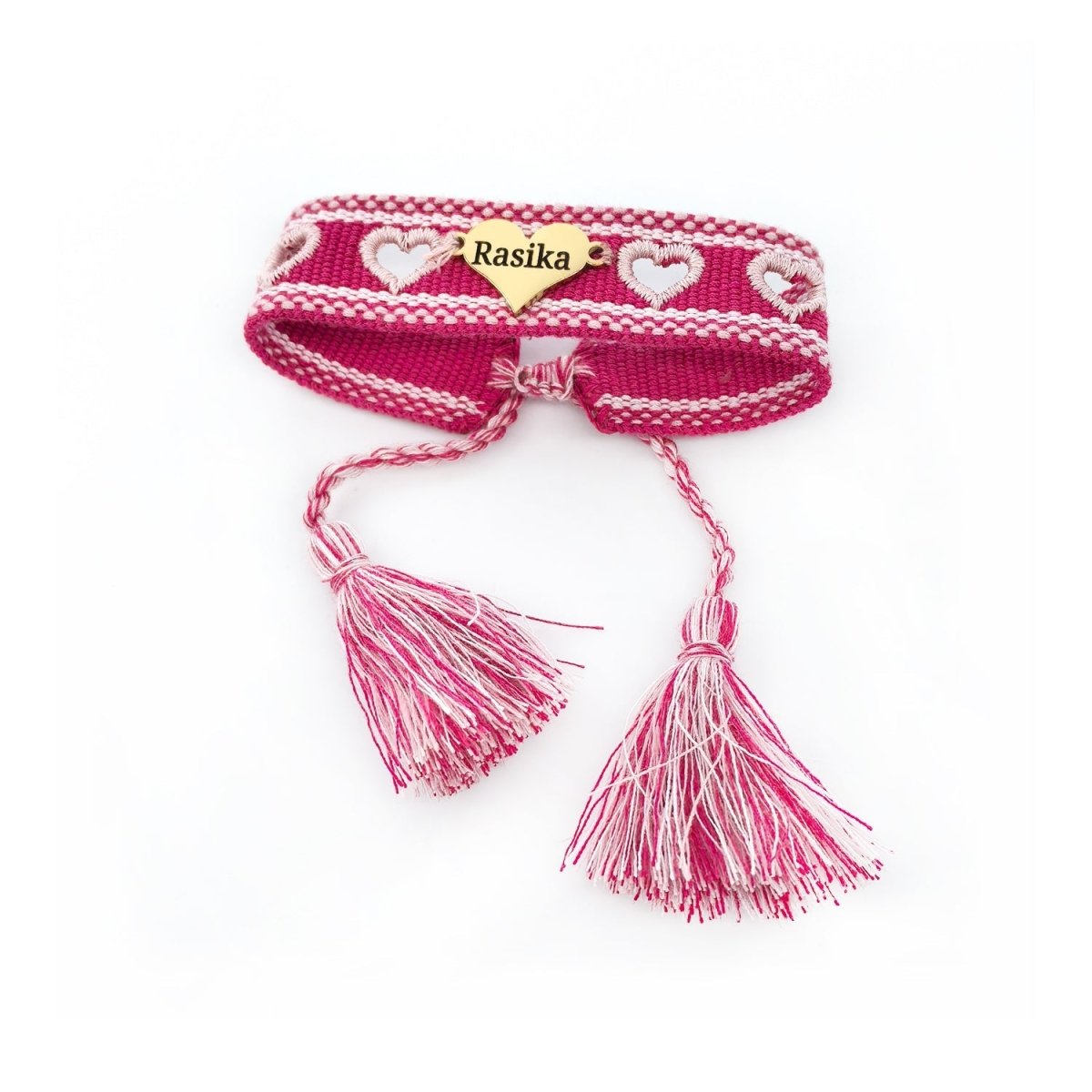 Openwork Heart Engravable Colorful Braided Tassel Girl Friendship Bracelet - Glaxias