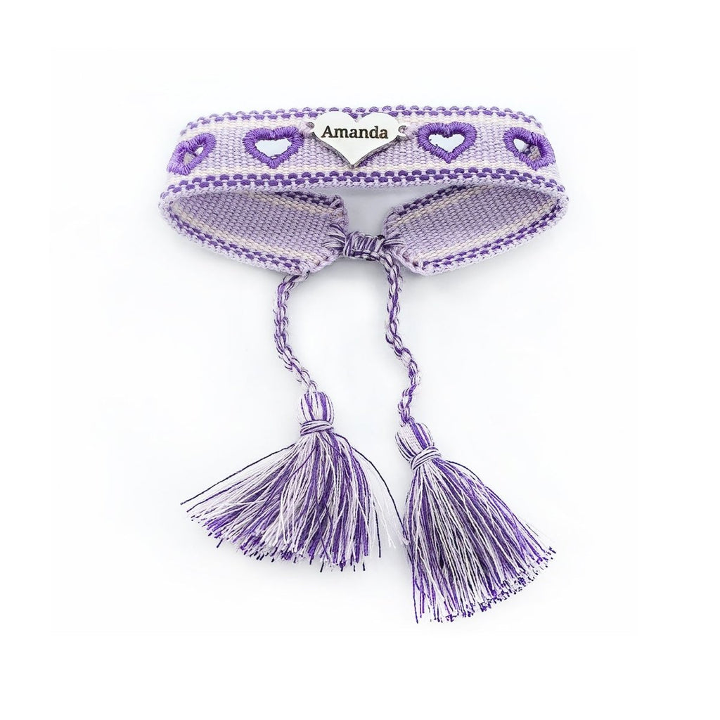 Openwork Heart Engravable Colorful Braided Tassel Girl Friendship Bracelet - Glaxias