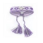 Openwork Heart Engravable Colorful Braided Tassel Girl Friendship Bracelet - Glaxias