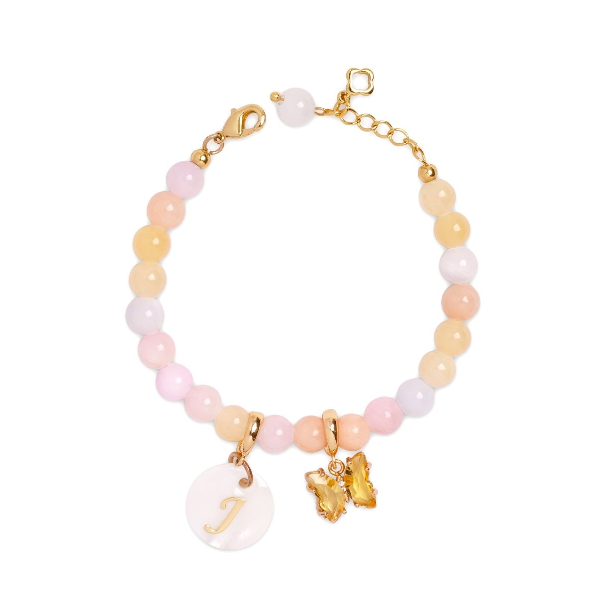 Pastel Rainbow Jade Baby Initial and Birthstone Gemstone Bracelet - Glaxias