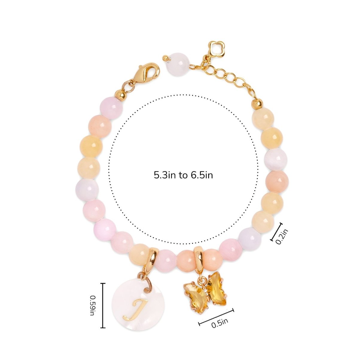Pastel Rainbow Jade Baby Initial and Birthstone Gemstone Bracelet - Glaxias