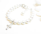 Pearl and Cross Baby Baptism Bracelet - Glaxias