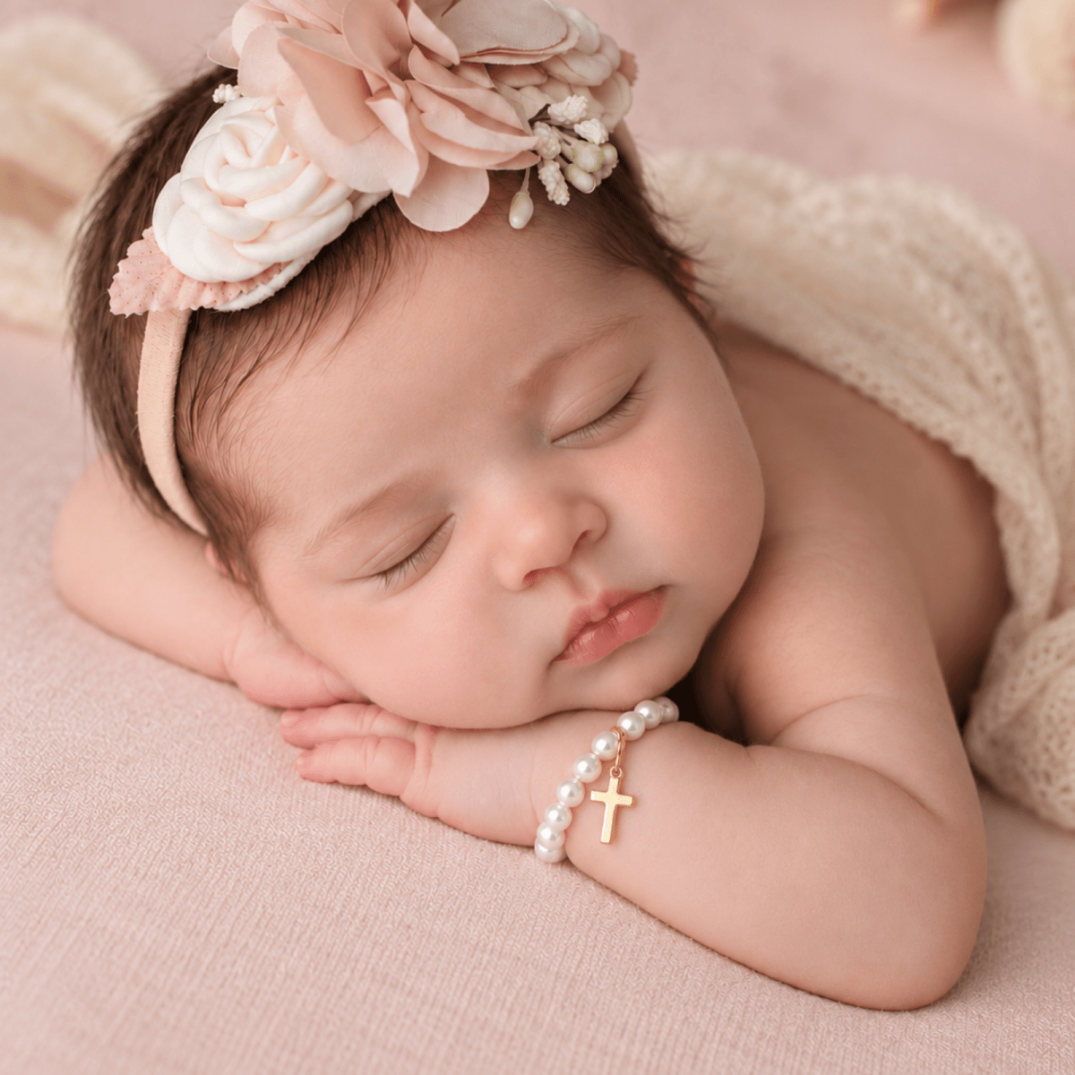 Pearl and Cross Baby Baptism Bracelet - Glaxias