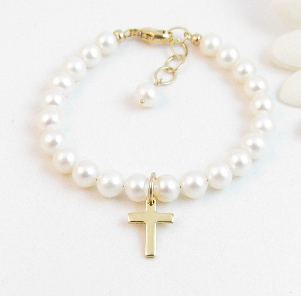 Pearl and Cross Baby Baptism Bracelet - Glaxias