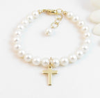 Pearl and Cross Baby Baptism Bracelet - Glaxias