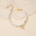 Pearl and Cross Baby Baptism Bracelet - Glaxias
