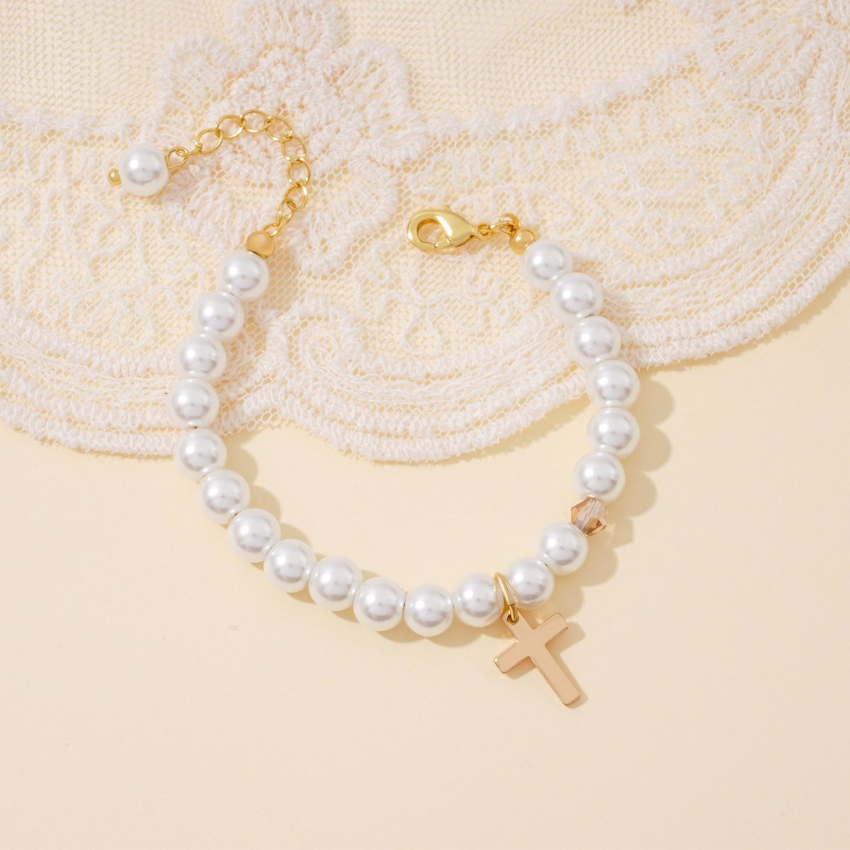 Pearl and Cross Baby Baptism Bracelet - Glaxias