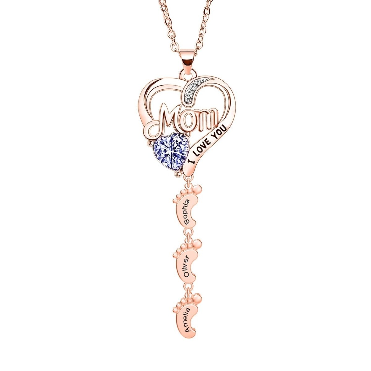 Personailzed Name and Birthstone Necklace With Feet Pendans - Glaxias