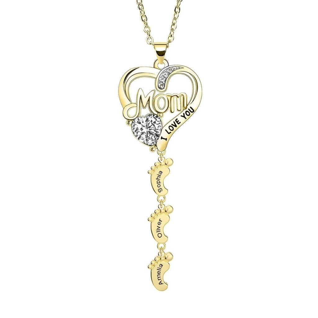 Personailzed Name and Birthstone Necklace With Feet Pendans - Glaxias