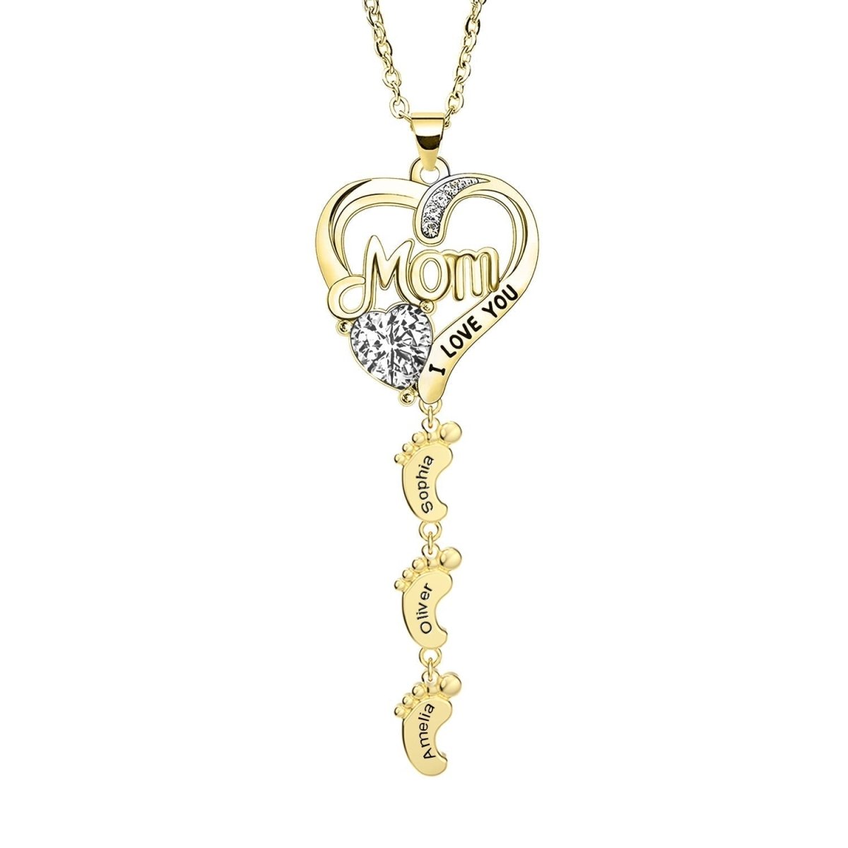 Personailzed Name and Birthstone Necklace With Feet Pendans - Glaxias
