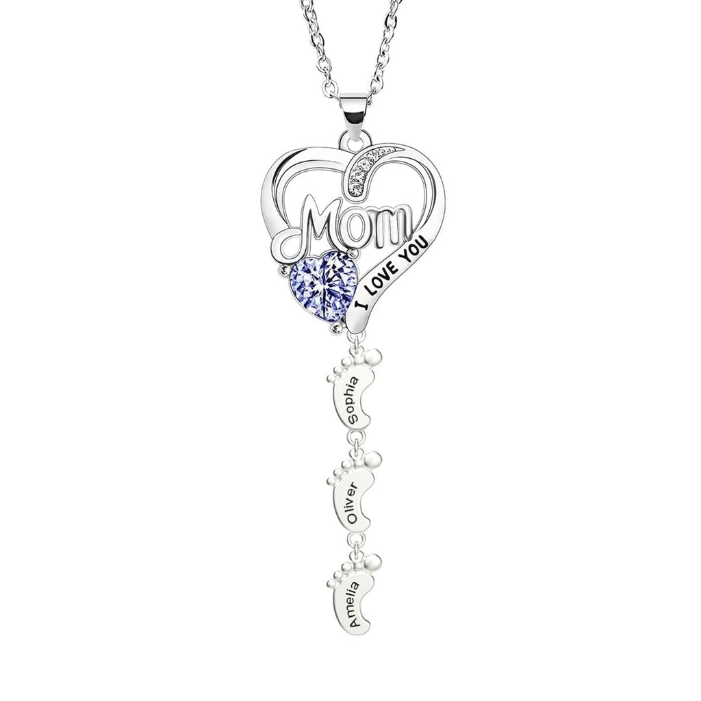 Personailzed Name and Birthstone Necklace With Feet Pendans - Glaxias