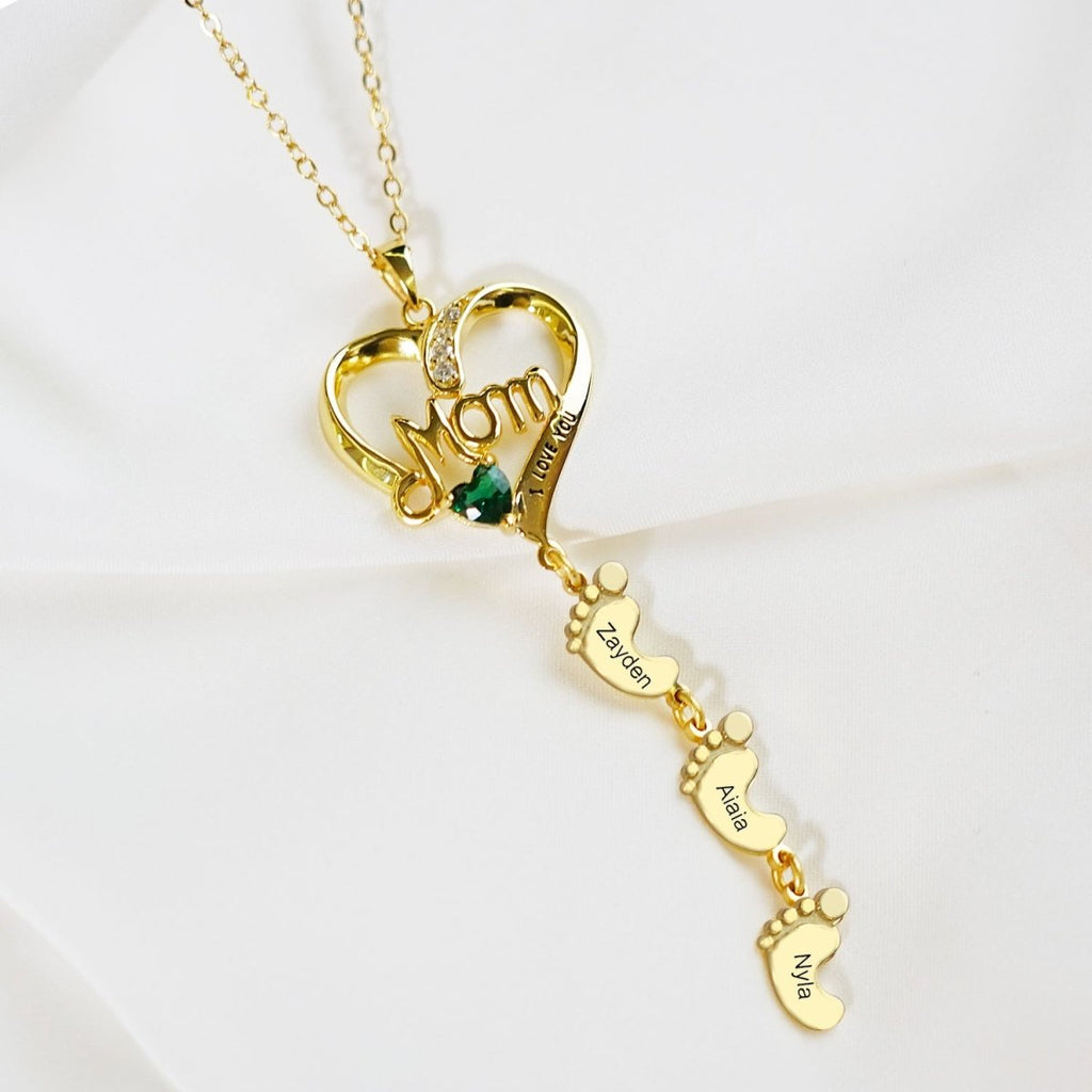Personailzed Name and Birthstone Necklace With Feet Pendans - Glaxias