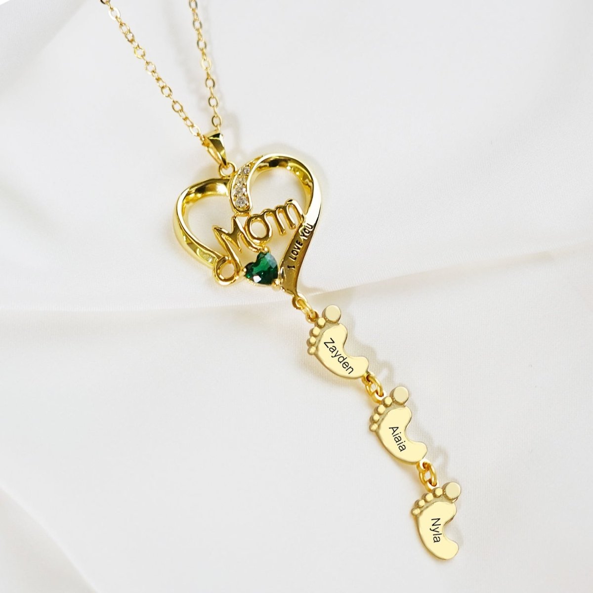 Personailzed Name and Birthstone Necklace With Feet Pendans - Glaxias