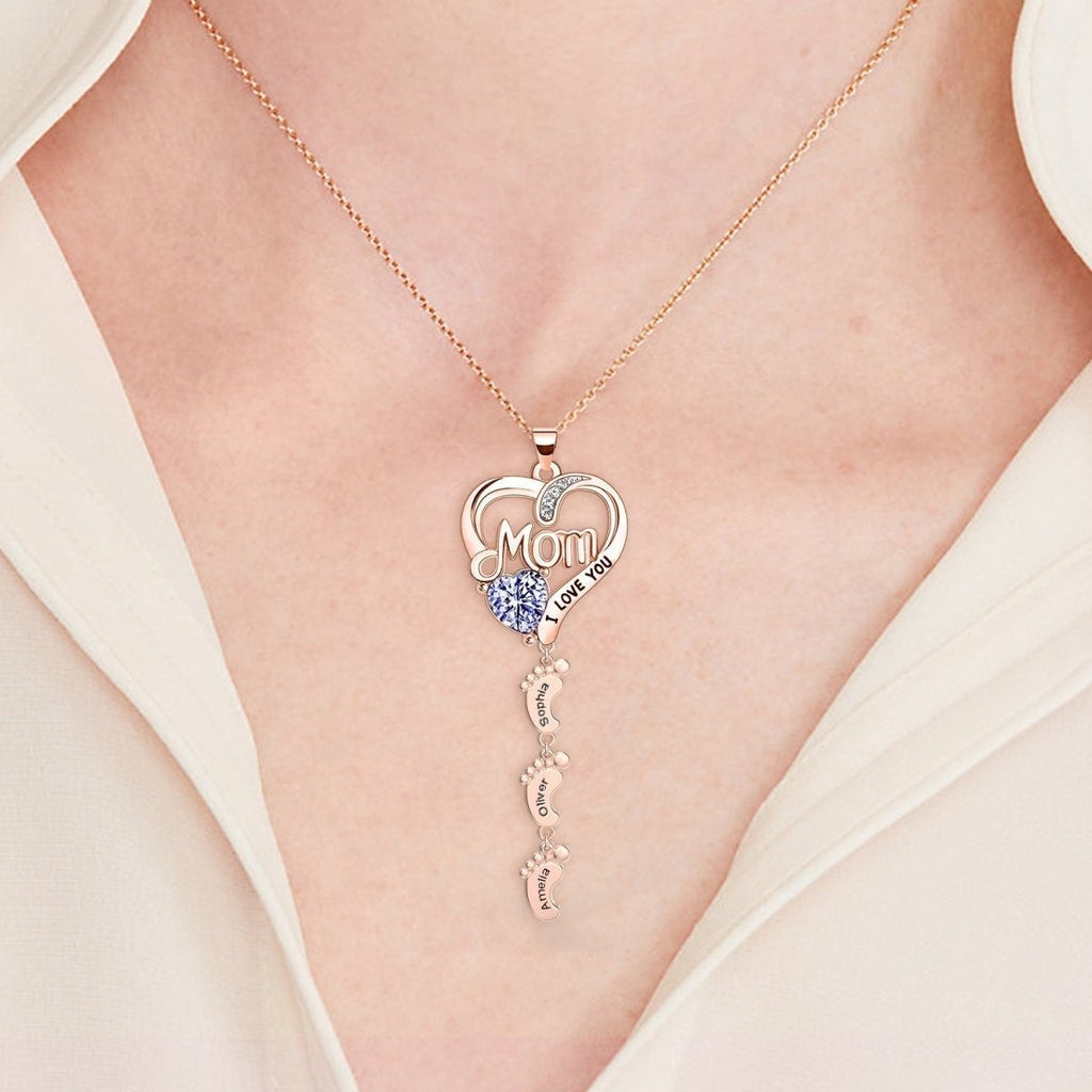 Personailzed Name and Birthstone Necklace With Feet Pendans - Glaxias