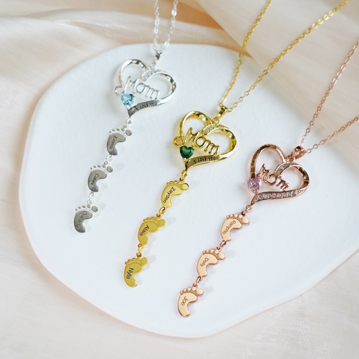 Personailzed Name and Birthstone Necklace With Feet Pendans - Glaxias
