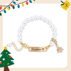 Personalised Kids Pearl Name Bracelet ¨C Christmas Tree Charm, Adjustable - Glaxias