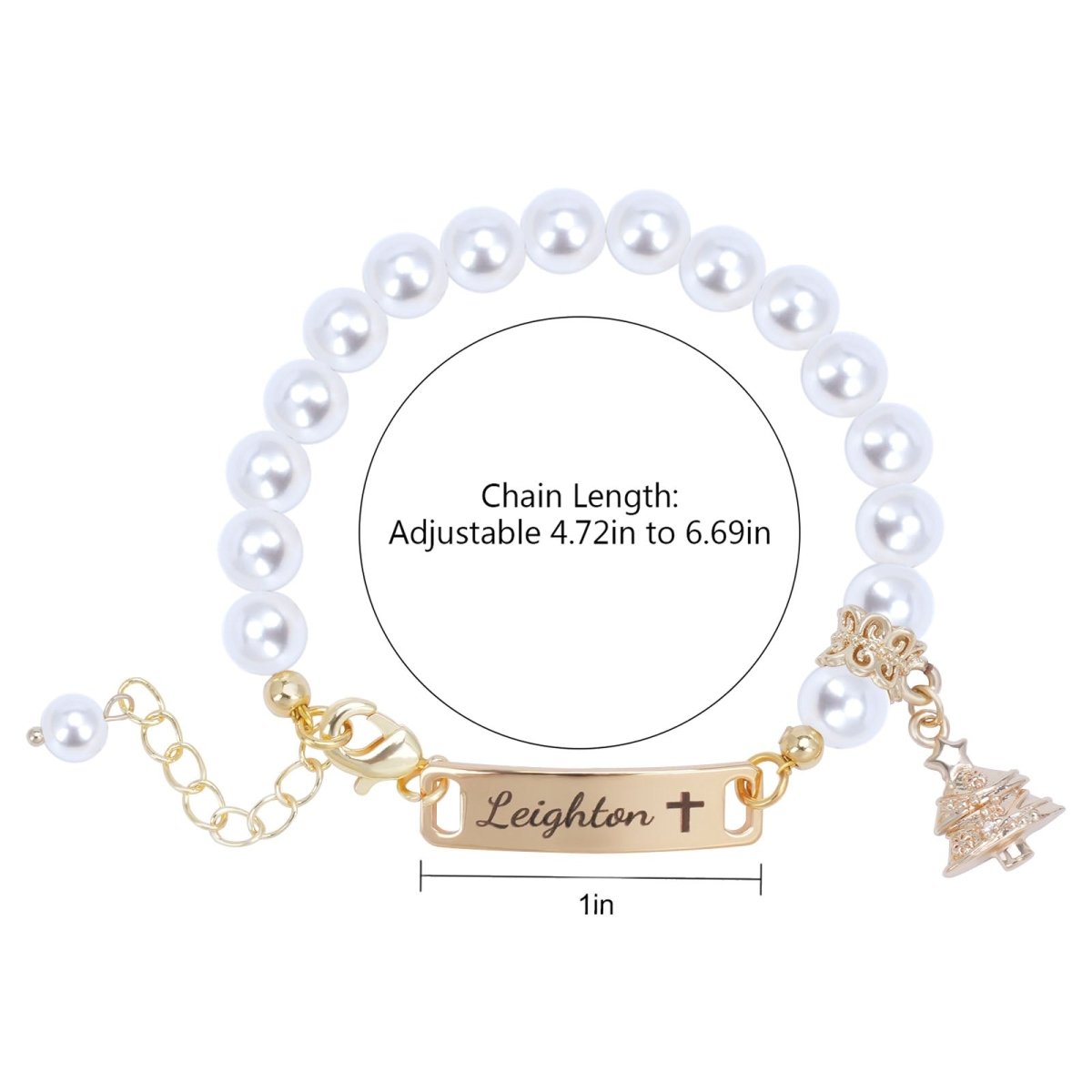 Personalised Kids Pearl Name Bracelet ¨C Christmas Tree Charm, Adjustable - Glaxias