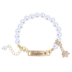 Personalised Kids Pearl Name Bracelet ¨C Christmas Tree Charm, Adjustable - Glaxias