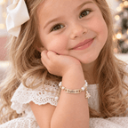 Personalised Kids Pearl Name Bracelet - Christmas Tree Charm, Adjustable - Glaxias