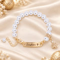 Personalised Kids Pearl Name Bracelet - Christmas Tree Charm, Adjustable - Glaxias