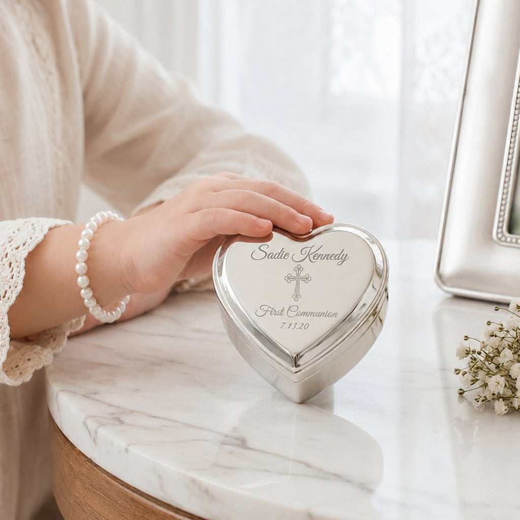 Personalized Baby Baptism or Christening Heart Jewelry Box - Glaxias