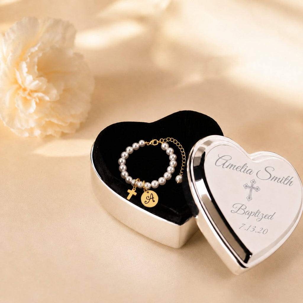 Personalized Baby Baptism or Christening Heart Jewelry Box - Glaxias