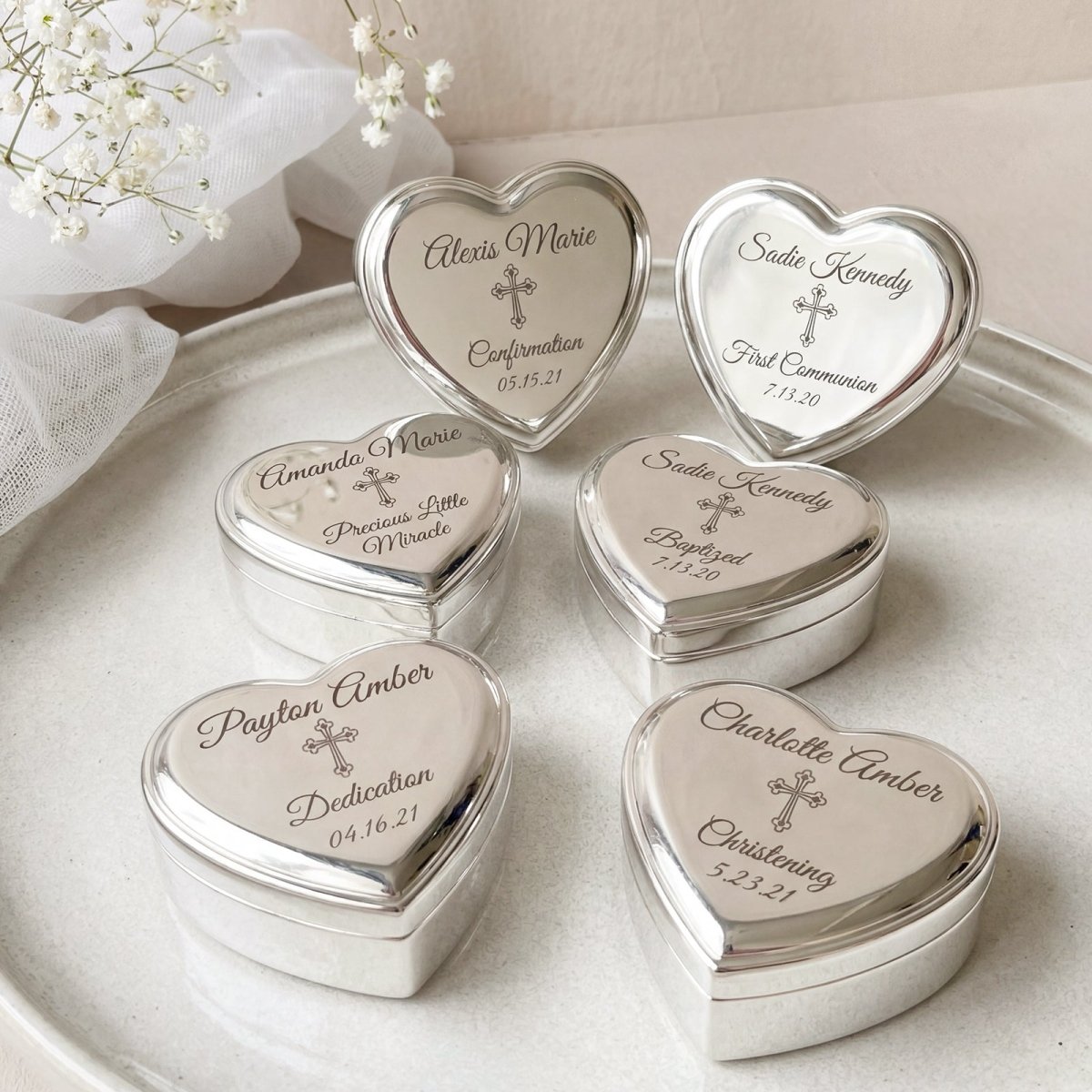 Personalized Baby Baptism or Christening Heart Jewelry Box - Glaxias