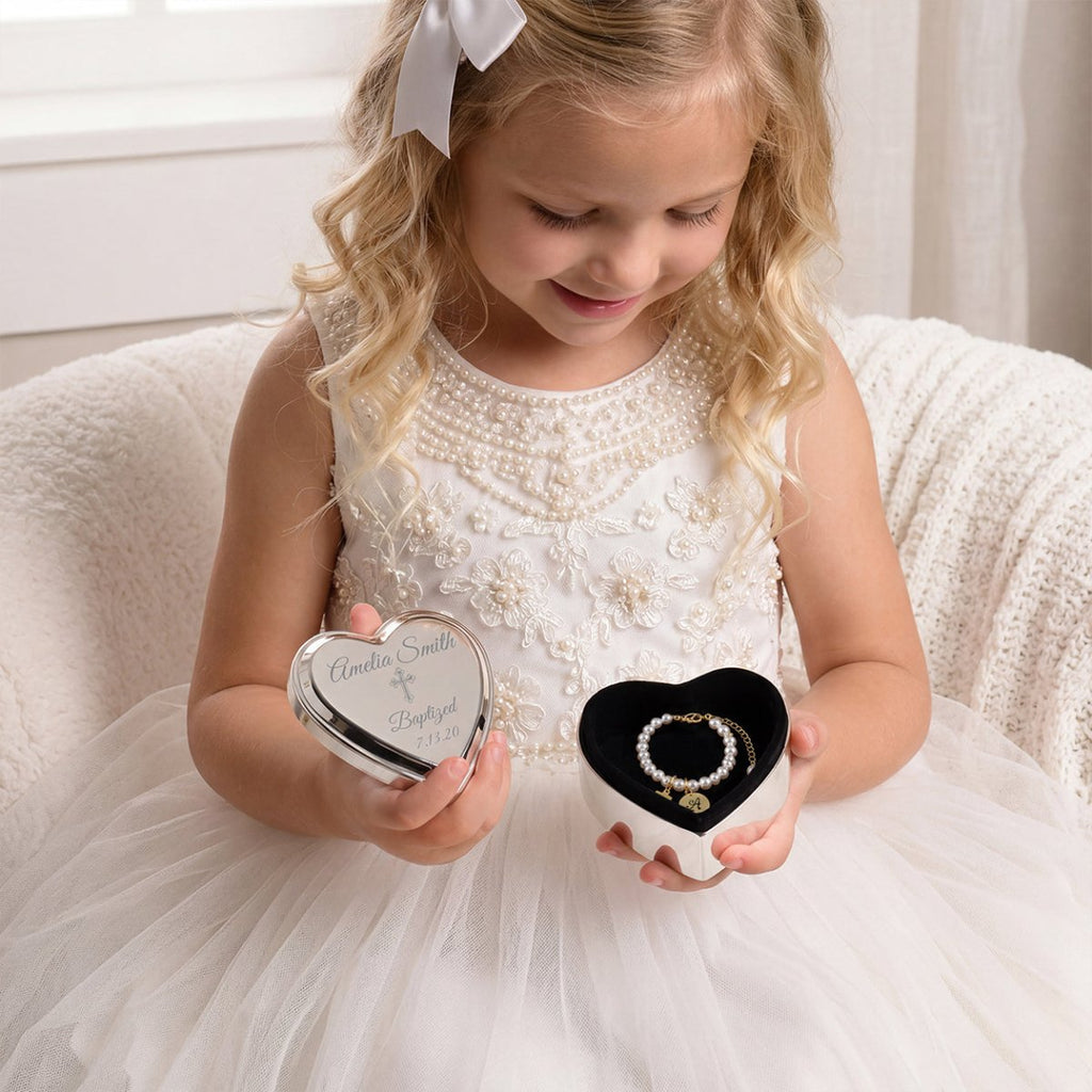 Personalized Baby Baptism or Christening Heart Jewelry Box - Glaxias