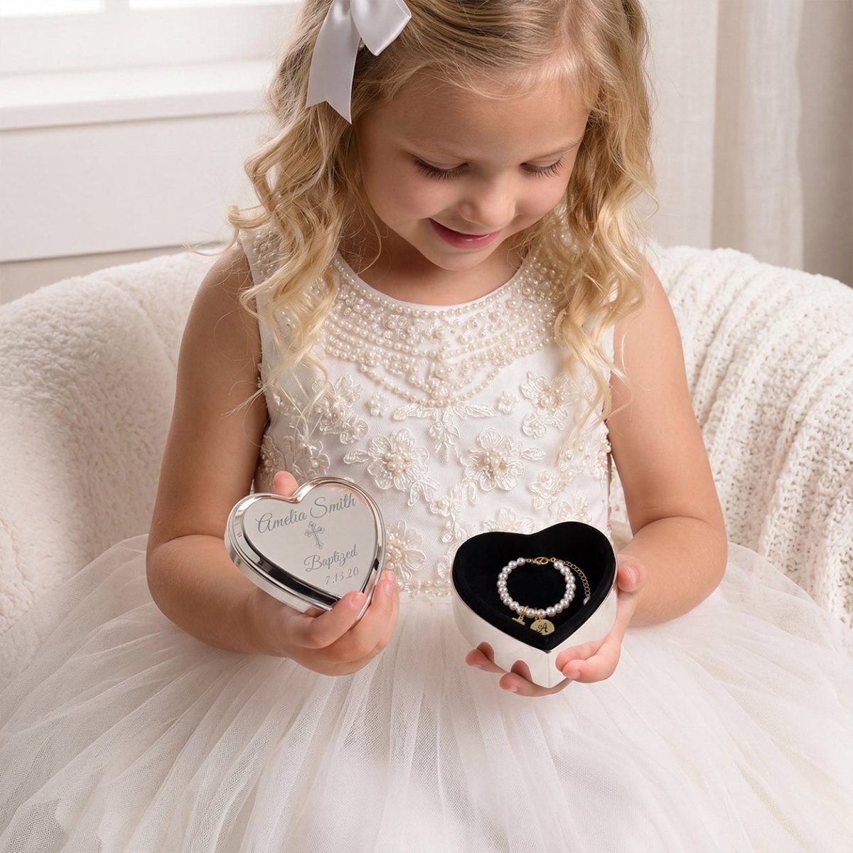 Personalized Baby Baptism or Christening Heart Jewelry Box - Glaxias