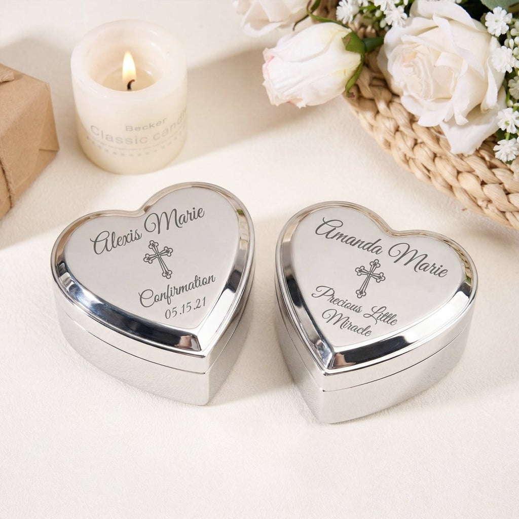 Personalized Baby Baptism or Christening Heart Jewelry Box - Glaxias