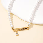 Personalized Baby Girl Name and Birthstone Pearl Necklace - Glaxias
