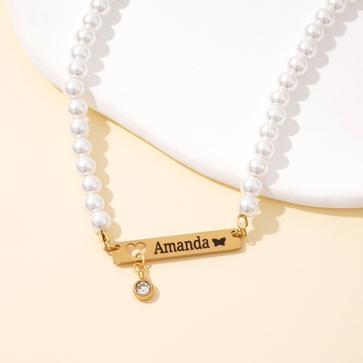 Personalized Baby Girl Name and Birthstone Pearl Necklace - Glaxias